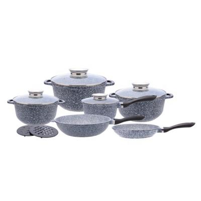 China 12pcs viable die cast aluminum non stick cookware set with induction glass lid and bottom for sale