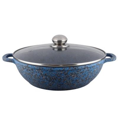 China 32cm Sustainable Blue Granite Marble Cheaper Price Cast Aluminum Shallow Casserole Dish / Casserole Pans Use On Electric And Gas for sale