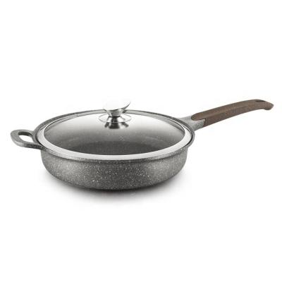 China 28cm Durable Die Casting Aluminum Gray Nonstick Stone Frying Pan / Marble Coated Saucepan With Two Handles for sale