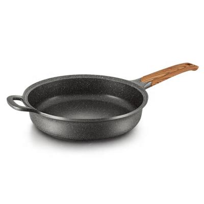 China 24cm Durable Marble Coated Die Casting Aluminum Alloy Frying Pan With Two Handles for sale