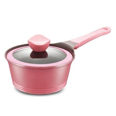 China Popular Sustainable 18cm In Korea Style Cast Aluminum Sauce Pan With Lid Silicone Glass Rim for sale