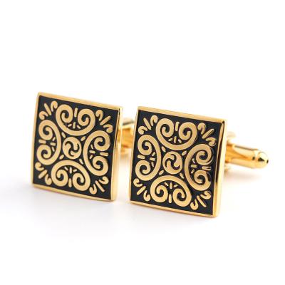 China For Men's High-End Quality Men's Business Gravata Wedding Party Vintage Gold Enamel Metal Cufflinks Cufflinks Formal Black Brass Link Button Cufflinks for sale