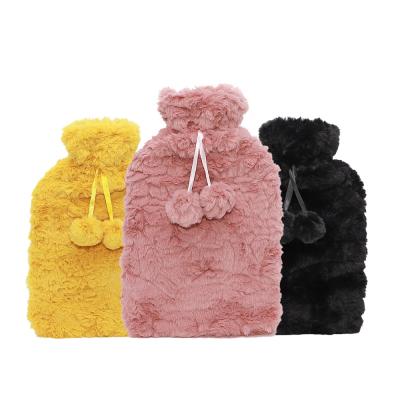 China hot water bag hand warmer rubber waterfilling hot water bottle with faux fur cover custom hot water bag hand warmer for sale