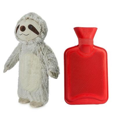 China 1 liter small rubber bag hot water bottle with plush animal cover rubber hot water bottle for sale