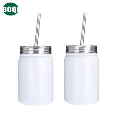 China 17oz Stainless Steel Double Mouth Sublimation Blank Wide Mouth Fruit Juice Mason Jar Tumbler With Lid And Metal Straw for sale