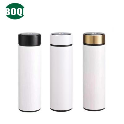 China BOQI PORTABLE sublimation stainless steel smart water bottle, coffee tumbler with led temperature display flask with tea filter for sale