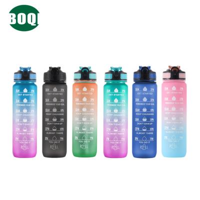 China BOQI 1000ml Large Capacity Space Cup Gradient Viable Ramp Plastic Cup Frosted Outdoor Travel Sport Water Bottle With Straw for sale