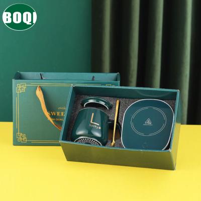 China BOQI Viable Wholesale Smart Constant Temperature 55C HTD Heated Gift Box Set Function Housing 400ml Ceramic Coffee Mug for sale