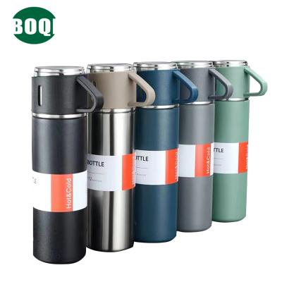 China PORTABLE BOQI 500ml Accepted Customize Double Logo Stainless Steel Coffee Business Gift Travel Vacuum Thermos Mugs With 3 Cups Lids for sale