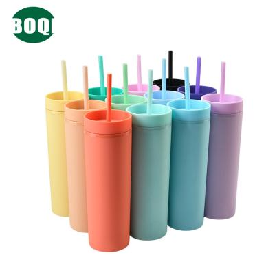 China 16 Ounce Lean Straight Plastic Tumbler Disposable Amazon Double Layer Matte Matte Tumbler Cups With Lid And Straw for sale