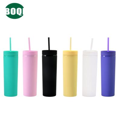 China BOQI Viable 16 Ounce Custom Logo Black Acrylic Tumbler With Straw Double Walled Matte Printing Matte Tumbler Lean Plastic for sale