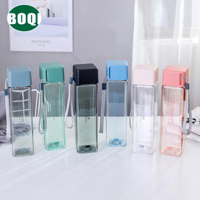 China Matte Milk Cup Water Tumbler Viable Transparent Plastic Bottle Juice Cold Sports Water Portable Outdoor Cup BOQI Square for sale