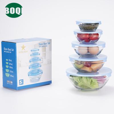 China BOQI Wholesale Gift 5pcs Fruit Glass Bowl Viable Vegetable Sets With Plastic Lids for sale