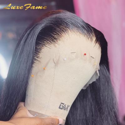 China 12a Hd Transparent Raw Swiss Straight Lace Wig, Straight Hair 5x5 4x4 Lace Closure Wig, Indian Long Preplucked Lace Frontal Wig for sale