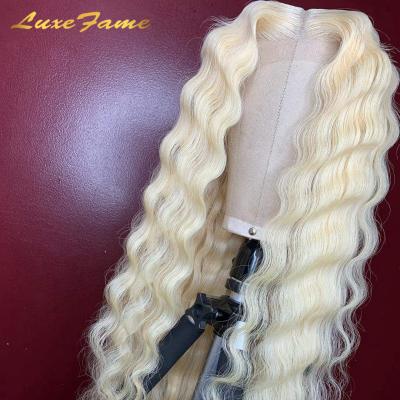 China Wholesale Deep Wave Honey Blonde Full Lace 613 Wig, 40 Inch Russian Natural Blonde Wig, 12a Deep Wave Full Lace Wig 100% Human Hair Blonde for sale