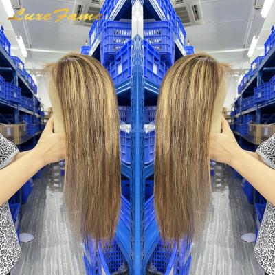 China Hd straight color lace frontal wig,Colorful P4/27 Hd hair lace band wig,Wholesale transparent 13x6 lace band wig for sale