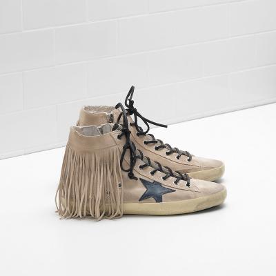 China Fashion Trend Goldens Color Gooses Sneakers G32ws591.b25 Calf Suede Upper Star And Tongue In Leather Fringe Insert Leather Laces for sale