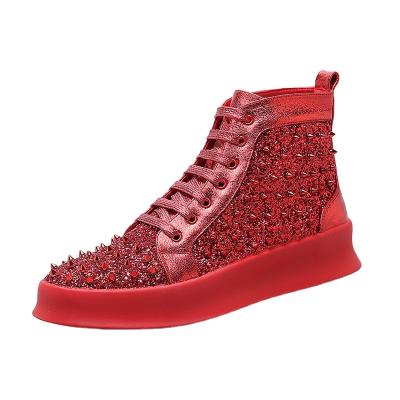 China 2022 Fashion Trend Famous Brands Christianl Shoes High Quality Red Bottom Men Rivets Casual Flat Loafers High Tops for sale