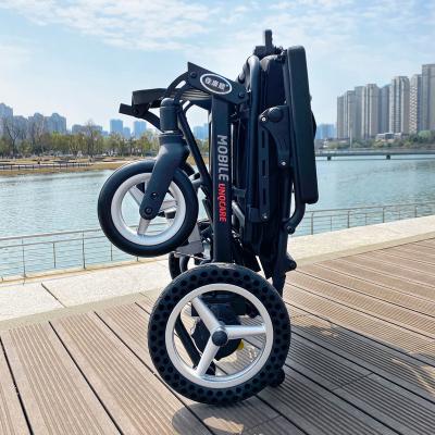 China Power Wheelchair Aluminum Alloy Portable Powerful Lightweight Folding Super Lightweight Electric Wheelchair For Elderly People for sale