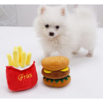 China Dog Toys Plush Voice Toy Cute French Fries Hamburger Pet Products Viable Toys for sale