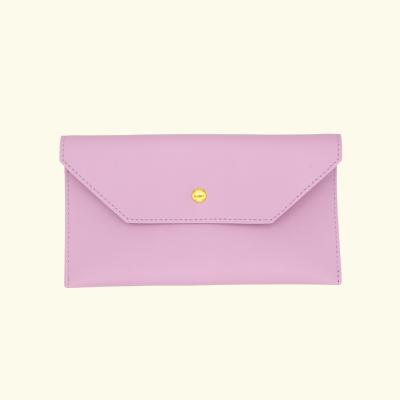 China Purple Leather Makeup Bag High Quality Purse Button Envelope Neat Cosmetic Bag for sale