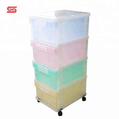 China Foldable Home Organization Baby Clothes Sundries Plastic Storage Cabinet with 4 Wheels for sale