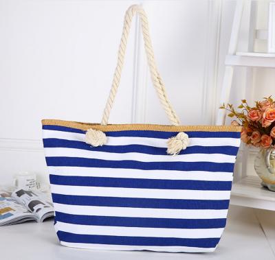 China Fashion Customized Fashion Eco Women Handbag Portable Reusable Shopping Tote Stripe Beach Bag for sale