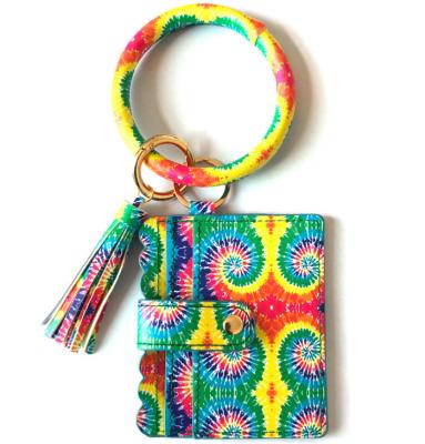 China Key Ring Wallet Leopard Bracelet Keychain Serape Bangle Women Daily Life Snakeskin Tassel Wristlet Card Holder Wallet for sale