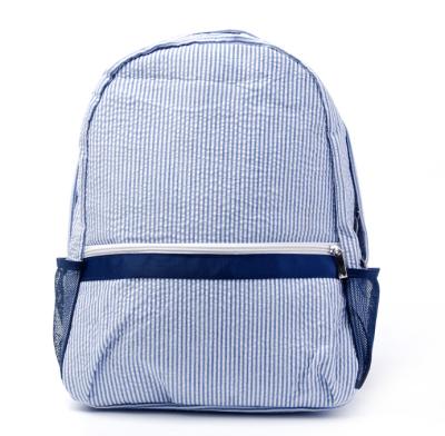 China Wholesale Lightweight Masks Preppy 2-5 Years Toddler Monogram Cotton Seersucker Backpack With Side Mesh Pockets for sale