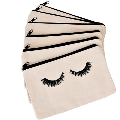 China Popular Fashion Girl Eyelash Cheap Canvas Makeup Travel Cosmetic Bag With Zipper for sale