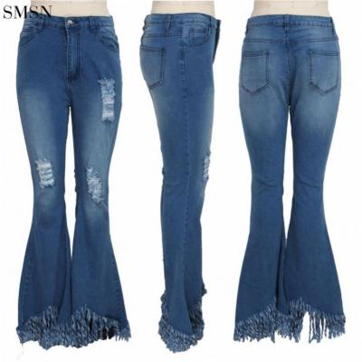 China New Breathable Fashionable Streetwear Ripped Tassel Woman Pants 2021 Women's Jeans Women's Ladies Jeans Pants Women Jeans for sale