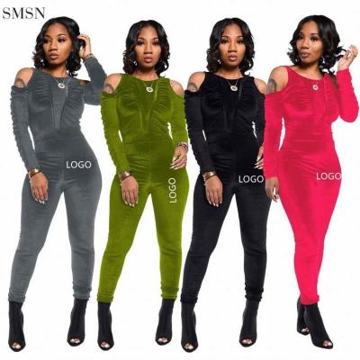 China Hot Selling Anti-pilling Hollow Out Jumpsuit 2021 Bodycon Velvet Long Sleeve Women's One-Piece Romper Overalls for sale