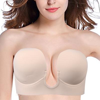 China QUICK DRY Wire Free Backless Strapless Invisible Bra OEM&ODM Seamless Silicone Lift Up One Piece U Shape Bralette Bras for sale