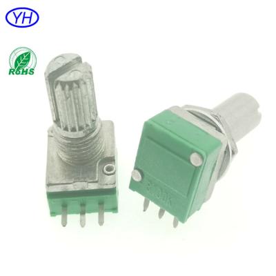 China Free Samples OEM&OEM 1k 5k 4.7k 10K 20k 50k 100k Audio Linear Horizontal Carbon Film 9mm Potentiometer With 1 Detent 11 21 31 41 for sale