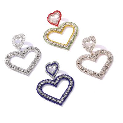 China Environmental Friendly Jewelry Earrings All Crystal Diamond Jewelry Luxury Double Heart Pendant for sale