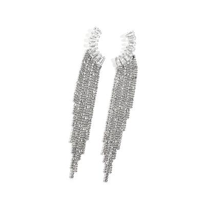 China Fast Delivery Hair Accessories Fashion Stud Earrings Rhinestone Zircon Metal Tassel Crystal Earrings for sale