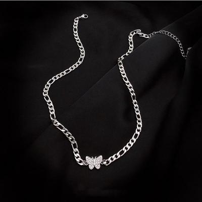 China Fashion Trendy Elegant Butterfly Choker Necklace Crystal Rhinestone Butterfly Necklace Shiny For Women Gifts Cuban Charm Chain Necklace for sale