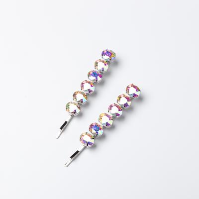 China Fashionable Multicolor Glass Sling Simple Geometric Glass Alloy Side Rhinestone Rhinestone Hairpin Clips Hairpin for sale