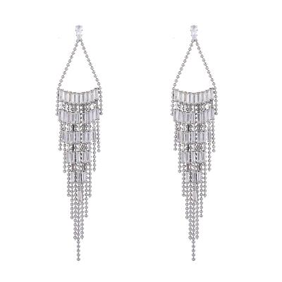 China TRENDY New Fashion Geometric Zircon Stud Earrings For Girls Long Pearl Fringed 925 Silver Needle Stud Earrings For Women for sale