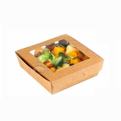 China Custom Printing Disposable Take Away Paper Box Food Container Salad Box Packaging Paper Box With Window for sale