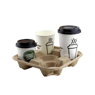 China Wholesale Disposable HAPPYPACK Disposable Take Away Hot Coffee Paper Pulp 4 Cups Cup Holder Carrier READY TO SHIP for sale