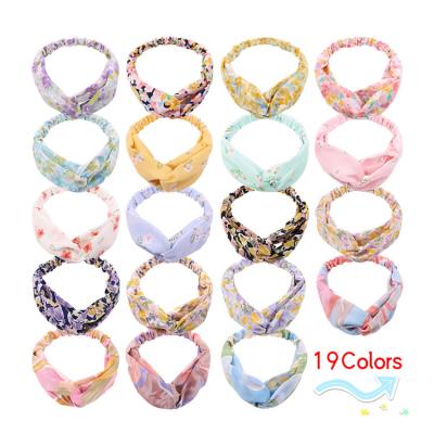 China Lady Embellish Satin Cross Knot Print Elastic Hair Band HeadbandTwist Fashion Headband Elastic Headband for sale