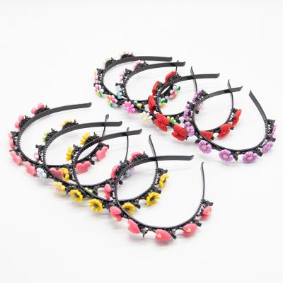 China Children Hair Accessories Little Girl Snap Flower Hair Circle Summer Braid Hair Clip Non-slip Cute Headband for sale