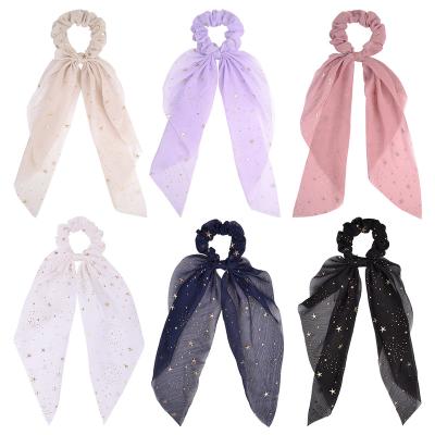 China Sheer Hair Bands Tie Rope Color Scrunchies Satin Fabric Scrunchie Headband For Women Bow Girls Elastic Hair Bands Tie Rope for sale