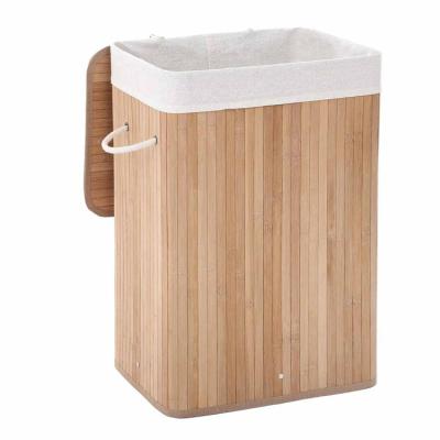 China Easy Assemble SONGMICS LCB10Y 72L Foldable Storage Basket Natural Bamboo Laundry Basket with Removable Washable Liner for sale