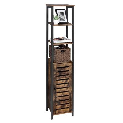 China VASAGLE Wood Side Cabinet (Waist) Tall Thin Slim Narrow Antique Industrial Adjustable Living Room with 3 Shelves for sale