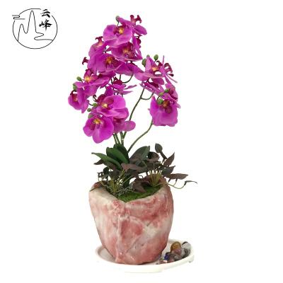 China Stocked/EO-friedfly/to clean easy/not easy to break 2021 Creative Resin Flower Phalaenopsis Plants Flowers Artificial Orchid Bonsai Potted For Indoor Decor for sale