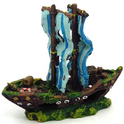 China Viable Custom Design Aquarium Resin Accessories Pirate Sailboat Ornament for sale