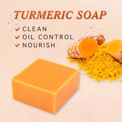 China Private Label Turmeic Face Skin Care Foundation Organic Cleansing Toilet Soap Turmeric Handmade Soap Anti Acne Whitening Turmeric Soap for sale