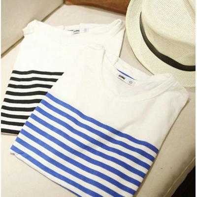 China Summer Breathable Casual Short Sleeve Horizontal Stripe T-Shirt Men Custom Striped T-Shirts for sale